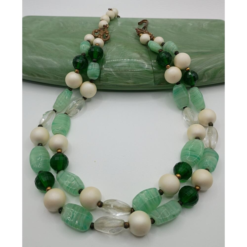 Vintage 1950s Two-Strand Art Glass Necklace with Braun-Crystal Presentation Case - Picture 3 of 9